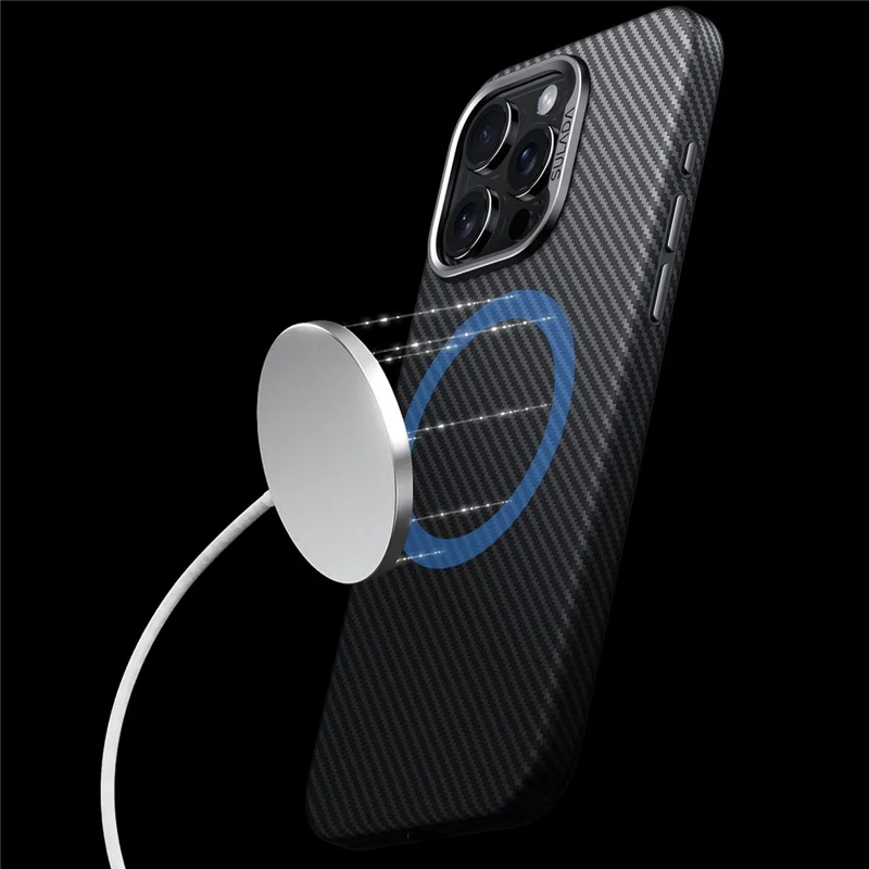 SULADA For iPhone 14 Pro Slim Case Carbon Fiber Texture PU+TPU Magnetic Phone Cover - Brown