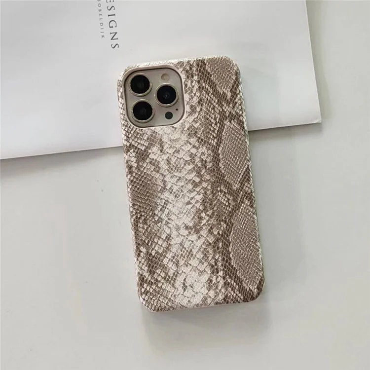 Für iPhone 14 Pro Phone Case PC+PU Leder Cover Snake Texture Anti-Drop Phone Back Shell - Weiß
