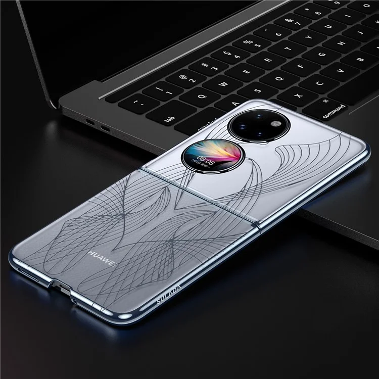 SULADA Pour Huawei P50 Pocket Étui de téléphone Clair PC Gravure au Laser Anti-Choc Étui de Téléphone - Bleu