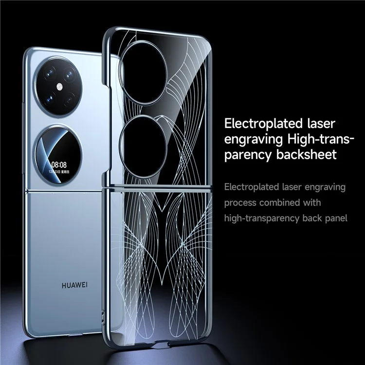 SULADA Pour Huawei P50 Pocket Étui de téléphone Clair PC Gravure au Laser Anti-Choc Étui de Téléphone - Bleu