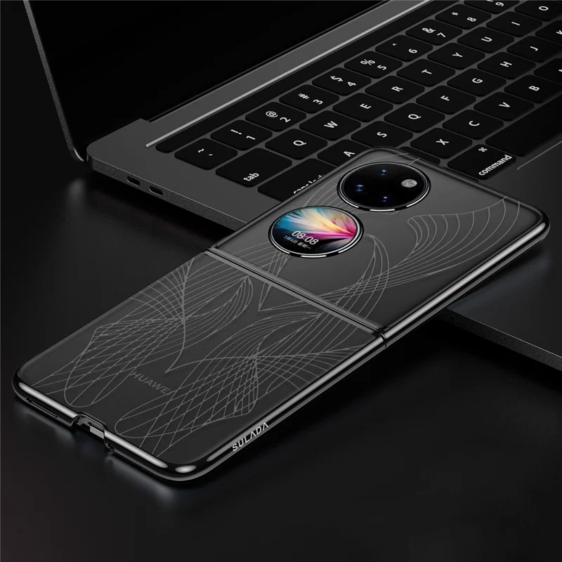 SULADA For Huawei P50 Pocket Phone Case Clear PC Laser Carving Shockproof Phone Cover - Black