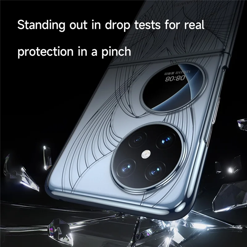 SULADA For Huawei P50 Pocket Phone Case Clear PC Laser Carving Shockproof Phone Cover - Black