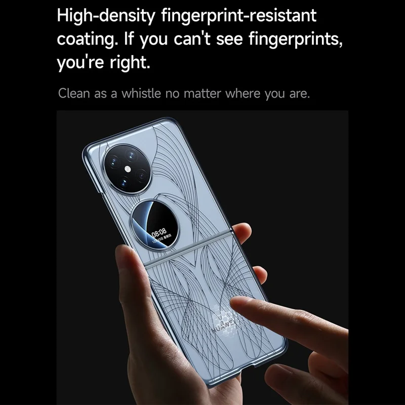 SULADA For Huawei P50 Pocket Phone Case Clear PC Laser Carving Shockproof Phone Cover - Black