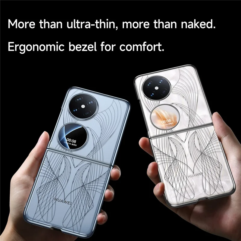SULADA For Huawei P50 Pocket Phone Case Clear PC Laser Carving Shockproof Phone Cover - Black