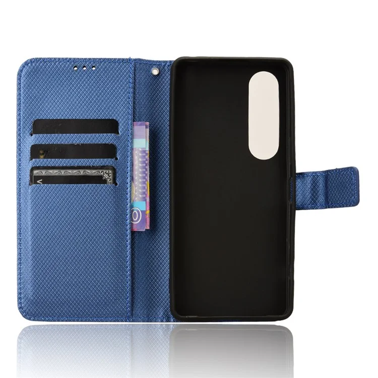 For Sony Xperia 1 VI Leather Wallet Case Diamond Texture Phone Cover with Folding Stand - Blue