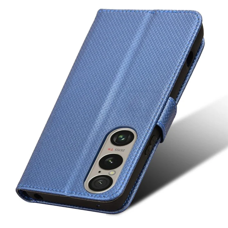 For Sony Xperia 1 VI Leather Wallet Case Diamond Texture Phone Cover with Folding Stand - Blue