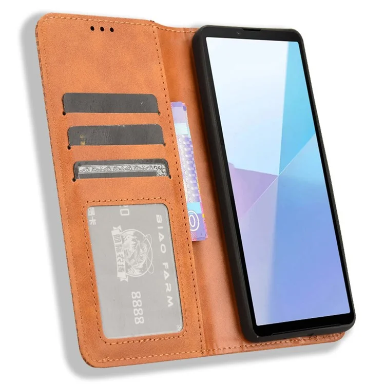 Pour Sony Xperia 10 VI Wallet Leather Cover Wallet Stand Wholesale Phone Case - Brun