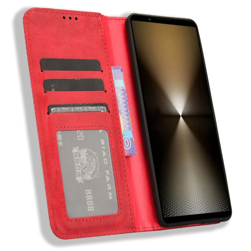For Sony Xperia 1 VI Leather Case Magnetic Closing Phone Cover with Wallet - Red