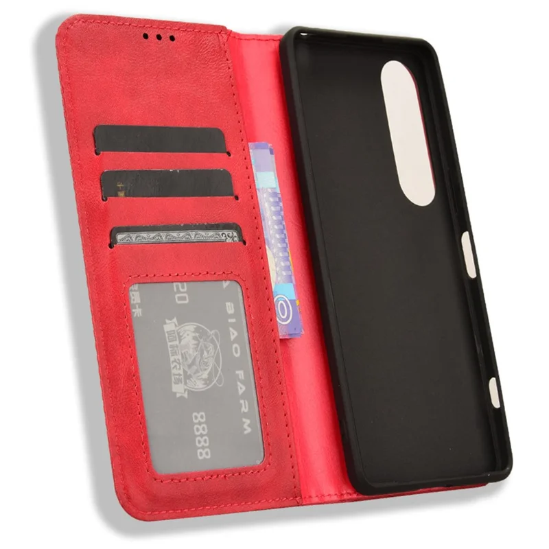 For Sony Xperia 1 VI Leather Case Magnetic Closing Phone Cover with Wallet - Red