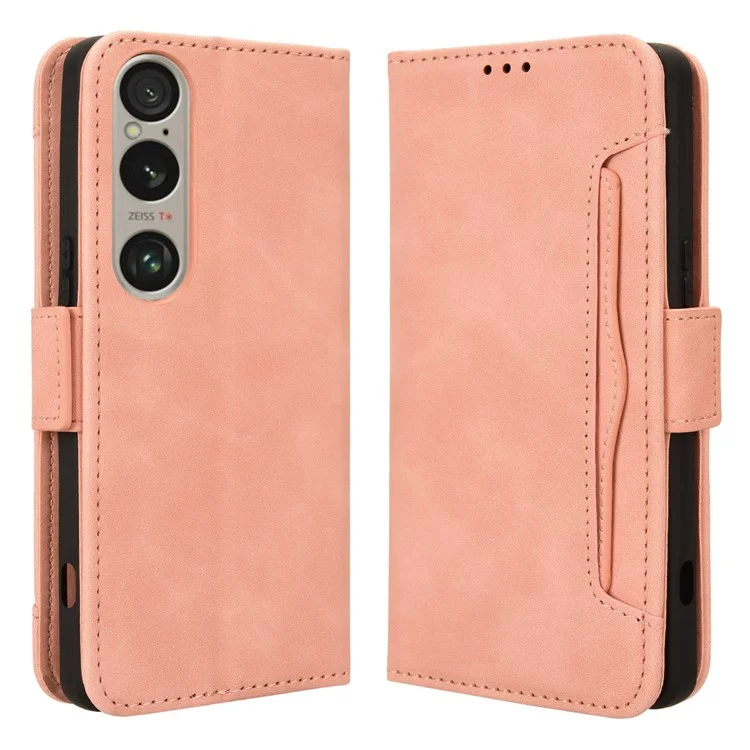 For Sony Xperia 1 VI Shockproof Case Multiple Card Slots Leather Phone Cover - Pink