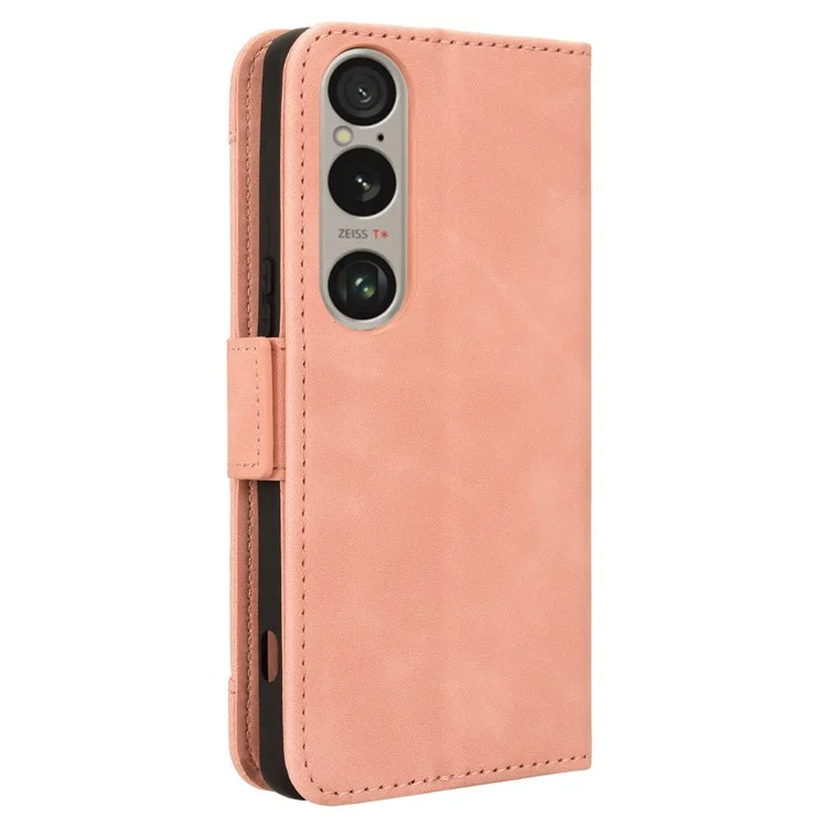 For Sony Xperia 1 VI Shockproof Case Multiple Card Slots Leather Phone Cover - Pink