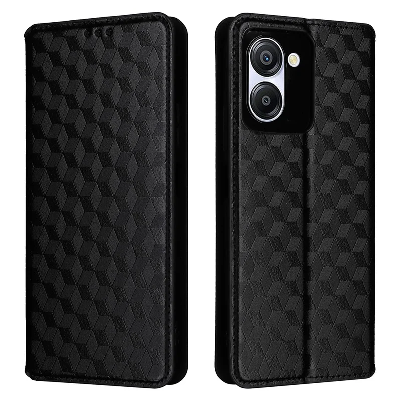 For Blackview Color 8 Magnetic Closure Phone Case Rhombus Imprinted Wallet Card Holder Cover - Black