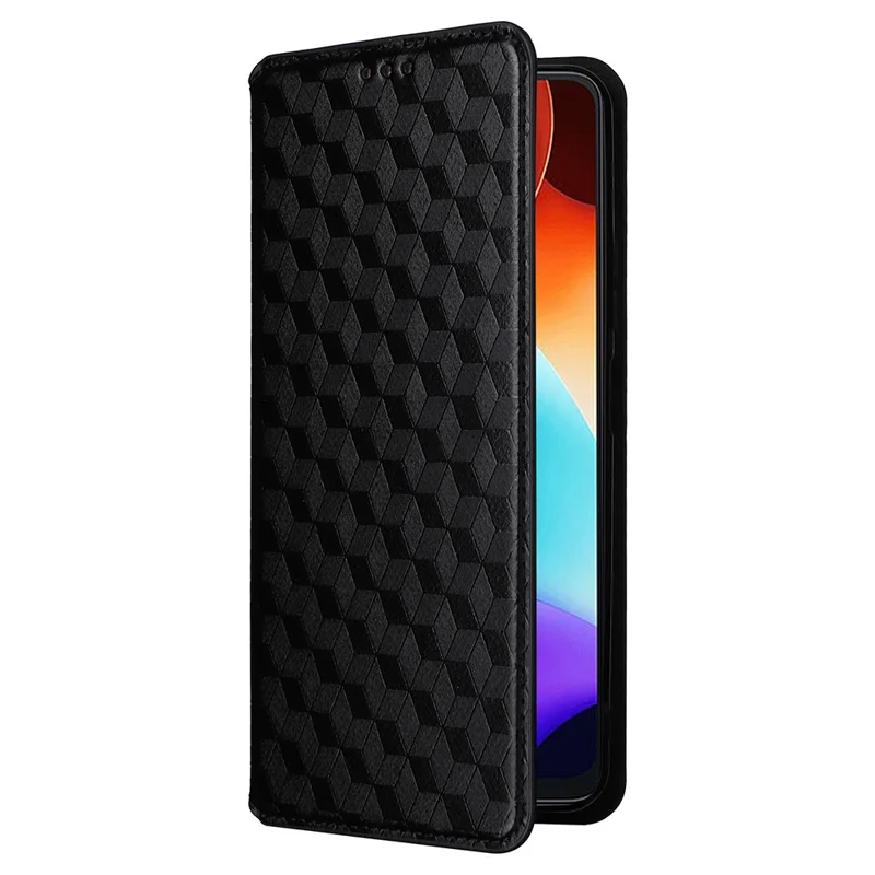 For Blackview Color 8 Magnetic Closure Phone Case Rhombus Imprinted Wallet Card Holder Cover - Black