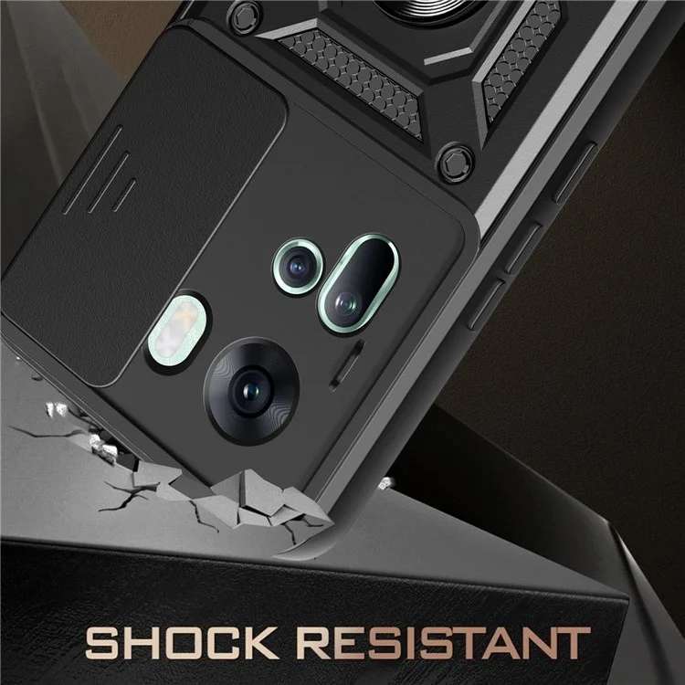 For Oppo Reno11 5G (Global) Case Kickstand PC+TPU Phone Shell with Slide Camera Cover - Black