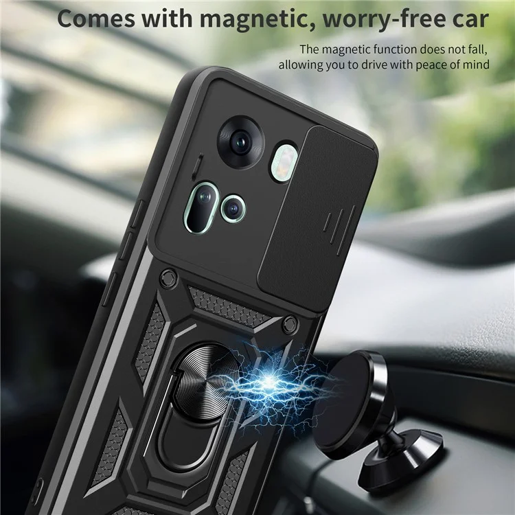 For Oppo Reno11 5G (Global) Case Kickstand PC+TPU Phone Shell with Slide Camera Cover - Black