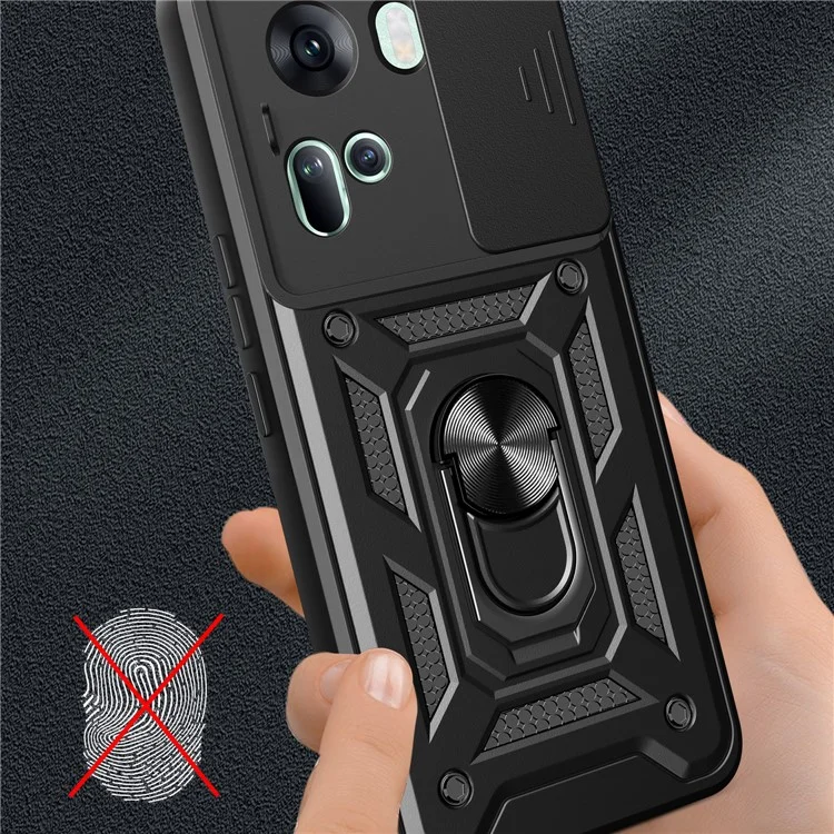For Oppo Reno11 5G (Global) Case Kickstand PC+TPU Phone Shell with Slide Camera Cover - Black