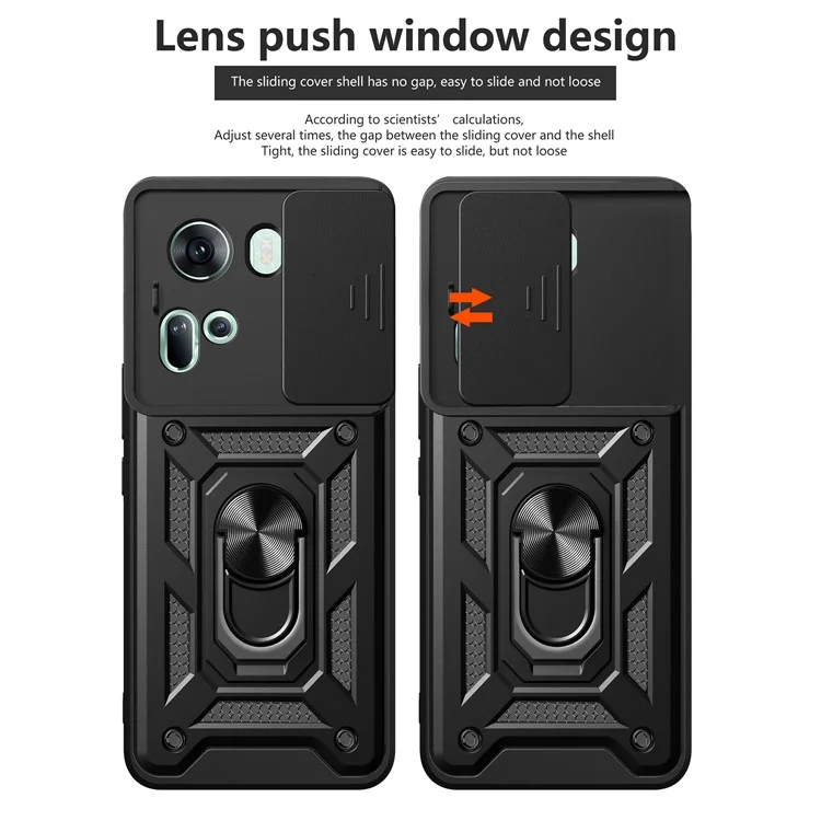 For Oppo Reno11 5G (Global) Case Kickstand PC+TPU Phone Shell with Slide Camera Cover - Black