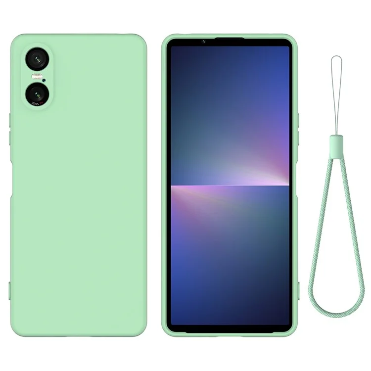 Per Sony Xperia 10 VI Case Liquid Silicone Protective Phone Cover con Cinturino per la Mano - Verde