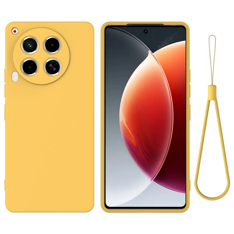 Para TECNO Camon 30 4G Caso com Cinta Manual Cobertura de Telefone Protetora de Silicone Líquido - Amarelo