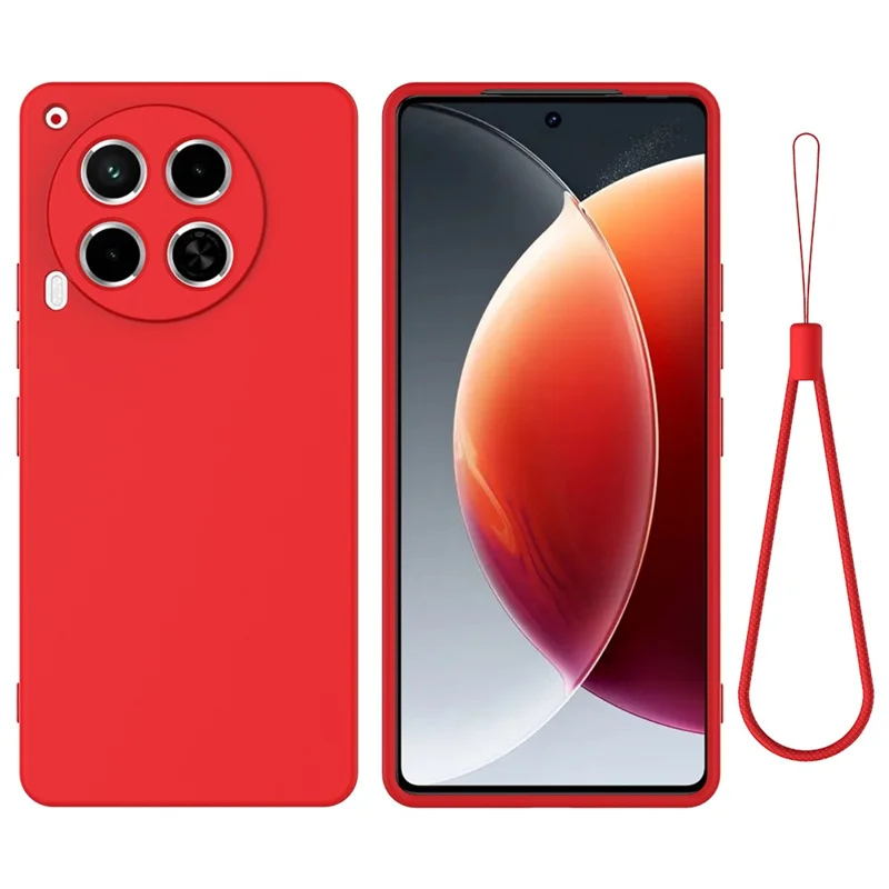 For TECNO Camon 30 4G Case with Hand Strap Liquid Silicone Protective Phone Cover - Red