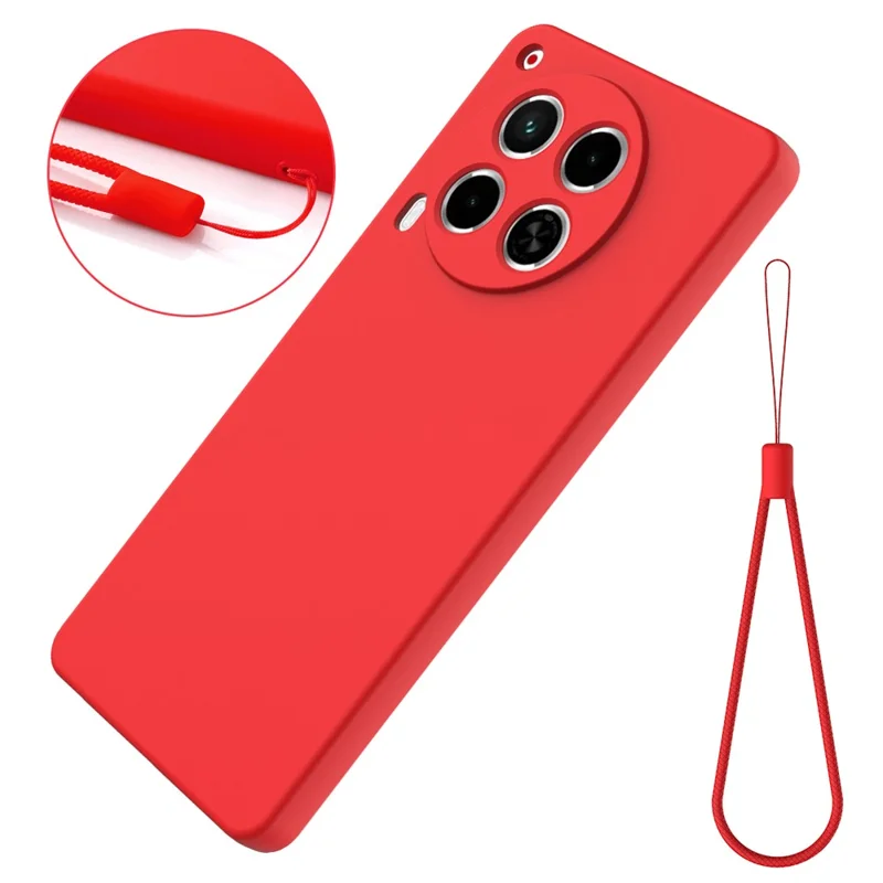 For TECNO Camon 30 4G Case with Hand Strap Liquid Silicone Protective Phone Cover - Red