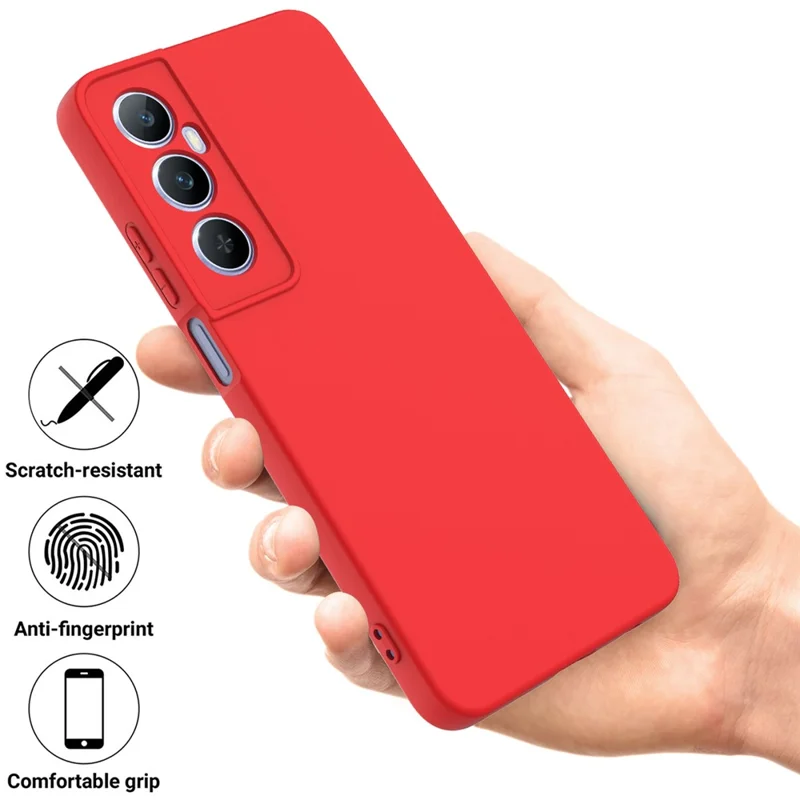 For Realme C65 4G Protective Case Liquid Silicone Phone Cover with Wrist Strap - Red