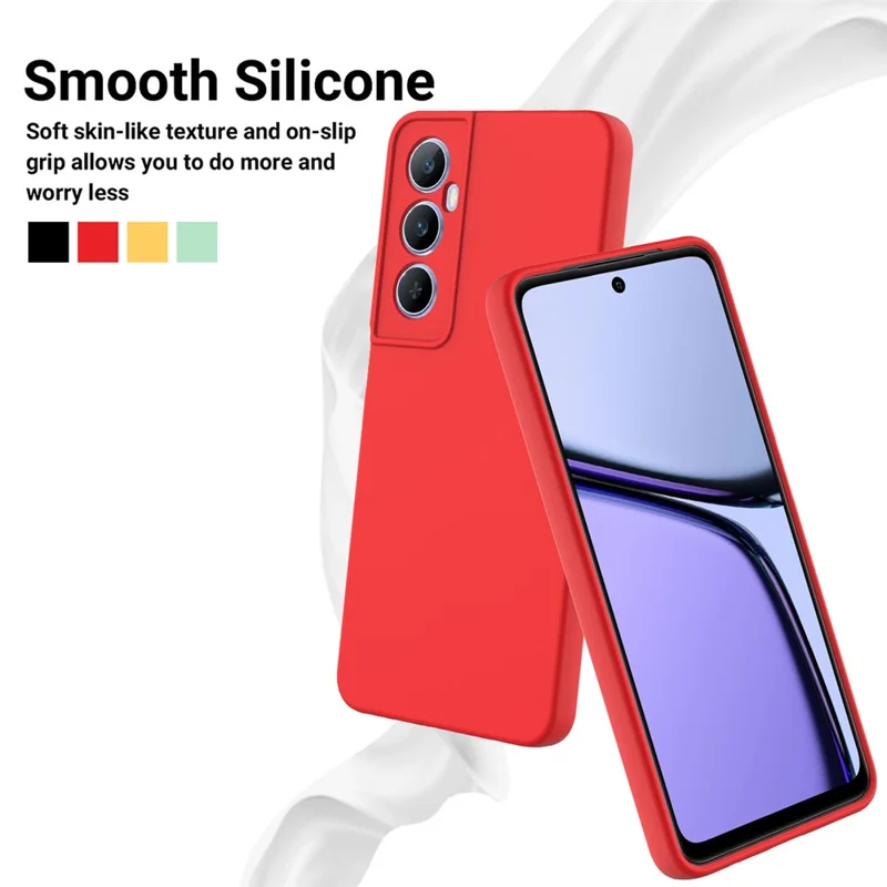 For Realme C65 4G Protective Case Liquid Silicone Phone Cover with Wrist Strap - Red