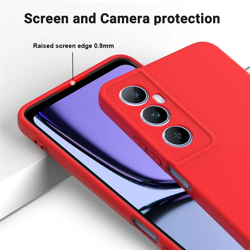 For Realme C65 4G Protective Case Liquid Silicone Phone Cover with Wrist Strap - Red