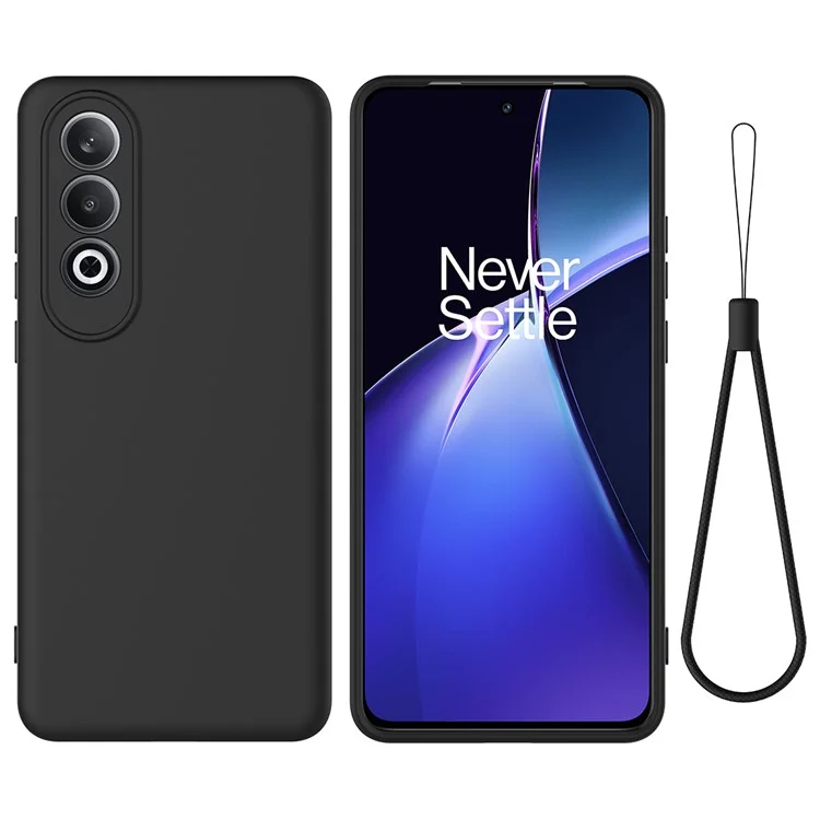Per OnePlus Nord CE4 5G Case Slim-Fit Liquid Silicone Protective Back Cover con Cinturino per Polso - Nero