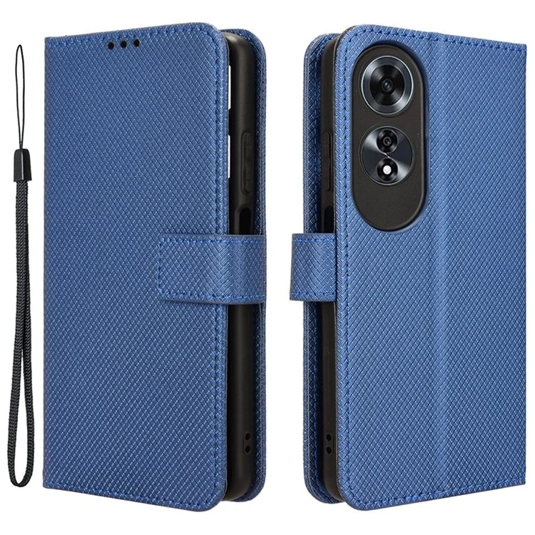 Para Oppo A60 4G Case Leather Wallet Diamond Texture Magnetic Closure Phone Cover - Azul