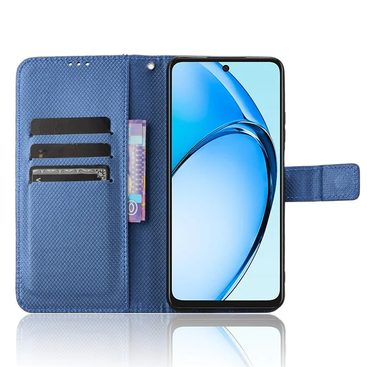 Para Oppo A60 4G Case Leather Wallet Diamond Texture Magnetic Closure Phone Cover - Azul