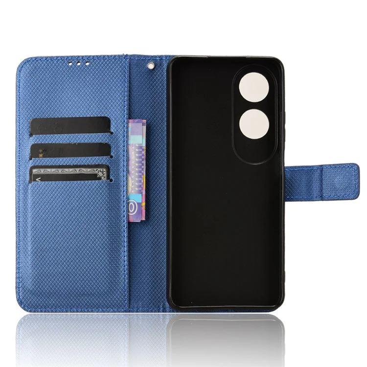 Para Oppo A60 4G Case Leather Wallet Diamond Texture Magnetic Closure Phone Cover - Azul