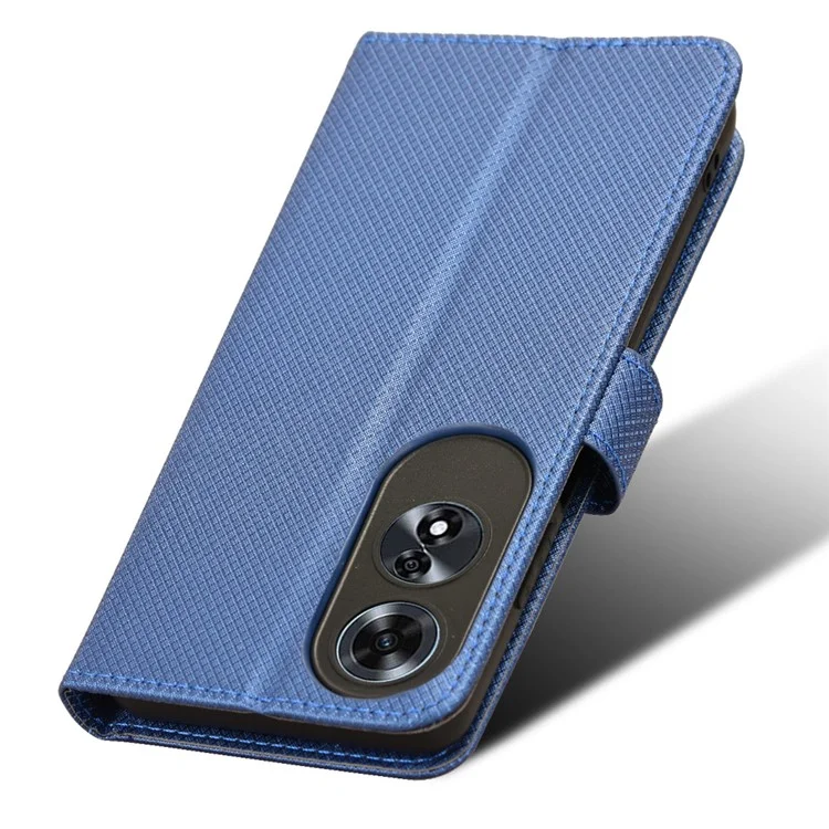 Para Oppo A60 4G Case Leather Wallet Diamond Texture Magnetic Closure Phone Cover - Azul