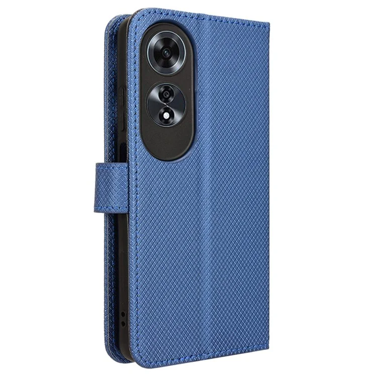Para Oppo A60 4G Case Leather Wallet Diamond Texture Magnetic Closure Phone Cover - Azul