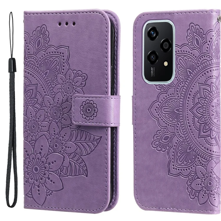 For Honor 200 Lite Case Floral Pattern PU Leather Wallet Stand Phone Cover - Purple