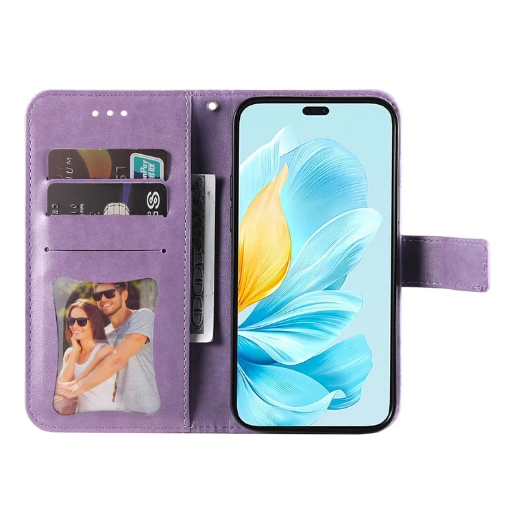 For Honor 200 Lite Case Floral Pattern PU Leather Wallet Stand Phone Cover - Purple
