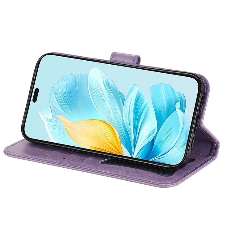 For Honor 200 Lite Case Floral Pattern PU Leather Wallet Stand Phone Cover - Purple