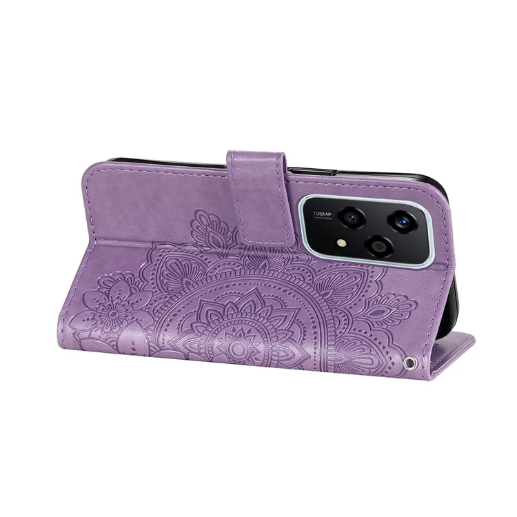 For Honor 200 Lite Case Floral Pattern PU Leather Wallet Stand Phone Cover - Purple