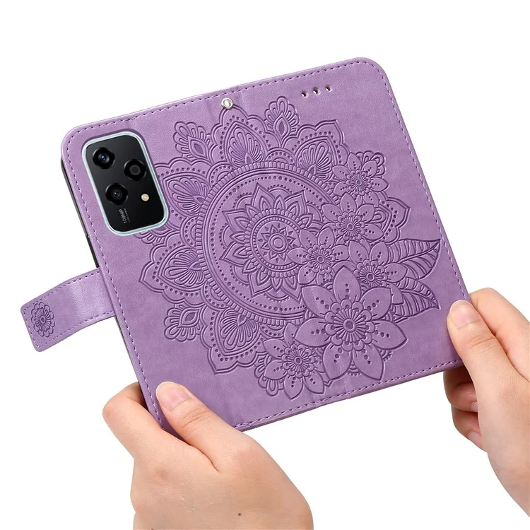For Honor 200 Lite Case Floral Pattern PU Leather Wallet Stand Phone Cover - Purple