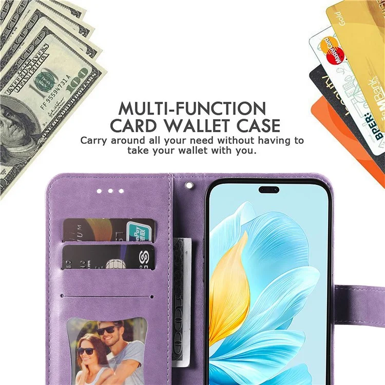 For Honor 200 Lite Case Floral Pattern PU Leather Wallet Stand Phone Cover - Purple