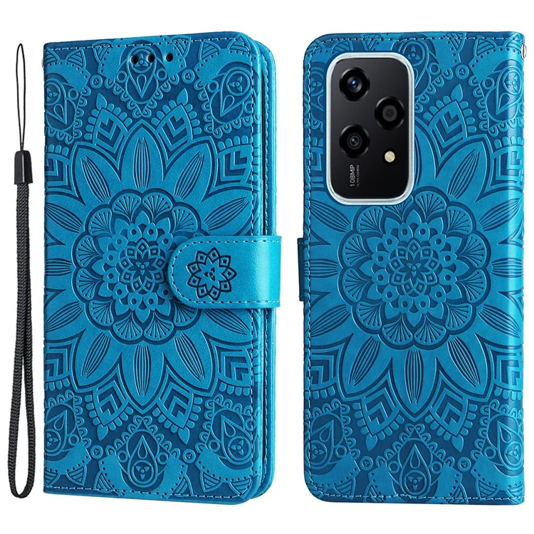 For Honor 200 Lite Case Imprinted Sunflower Magnetic Phone Stand Cover - Blu