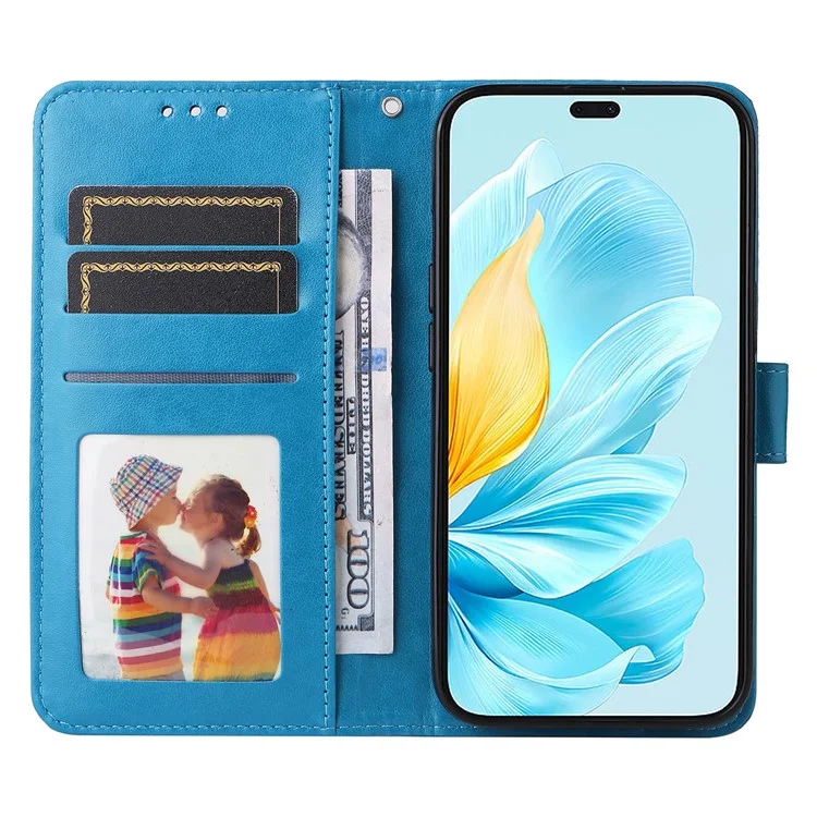 For Honor 200 Lite Case Imprinted Sunflower Magnetic Phone Stand Cover - Blu