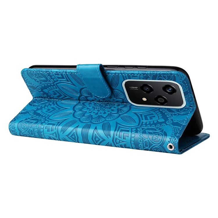 For Honor 200 Lite Case Imprinted Sunflower Magnetic Phone Stand Cover - Blu