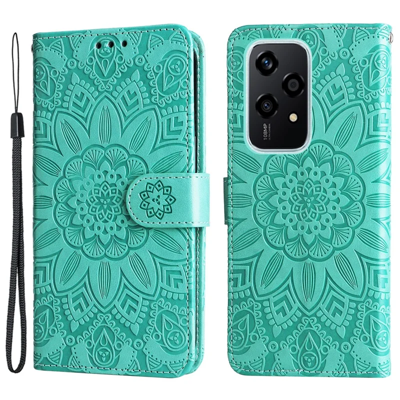 For Honor 200 Lite Case Imprinted Sunflower Magnetic Phone Stand Cover - Green
