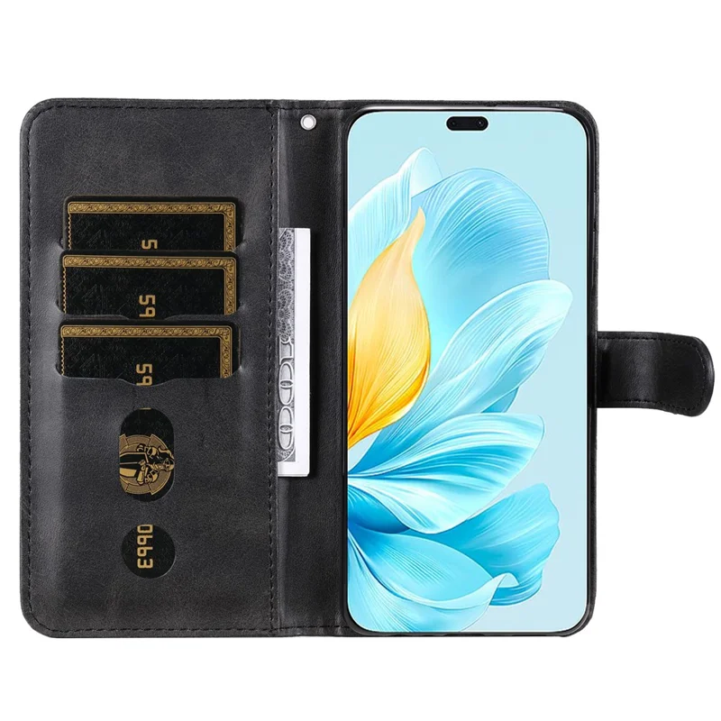 For Honor 200 Lite Case PU Leather Card Slots Zipper Pocket Phone Cover - Black