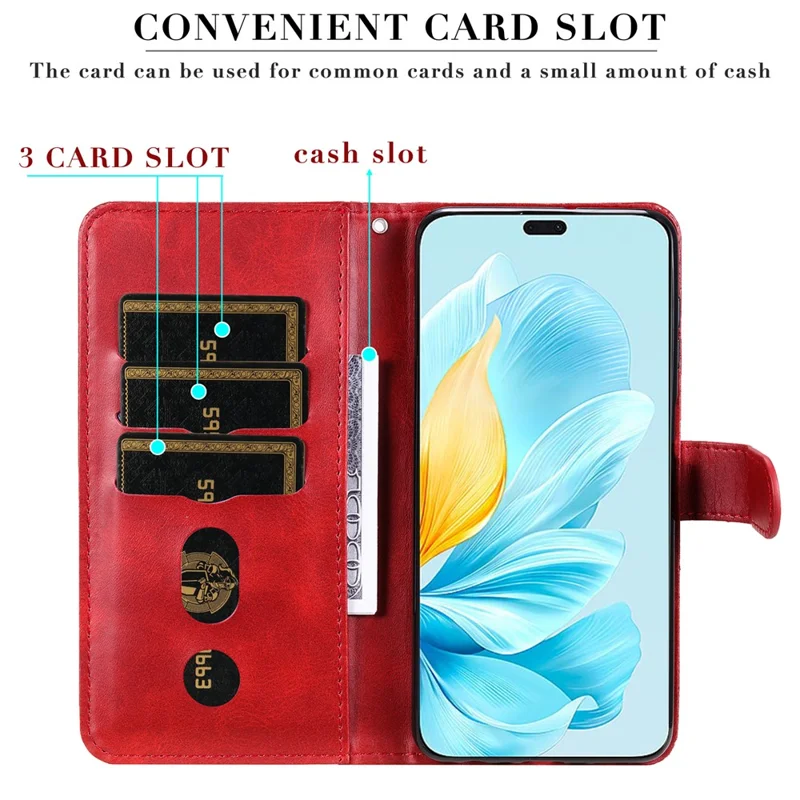 For Honor 200 Lite Case PU Leather Card Slots Zipper Pocket Phone Cover - Red