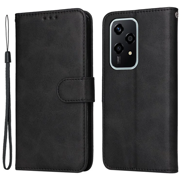 For Honor 200 Lite Case Calf Texture Leather Wallet Card Slots Magnetic Buckle Phone Cover - Schwarz