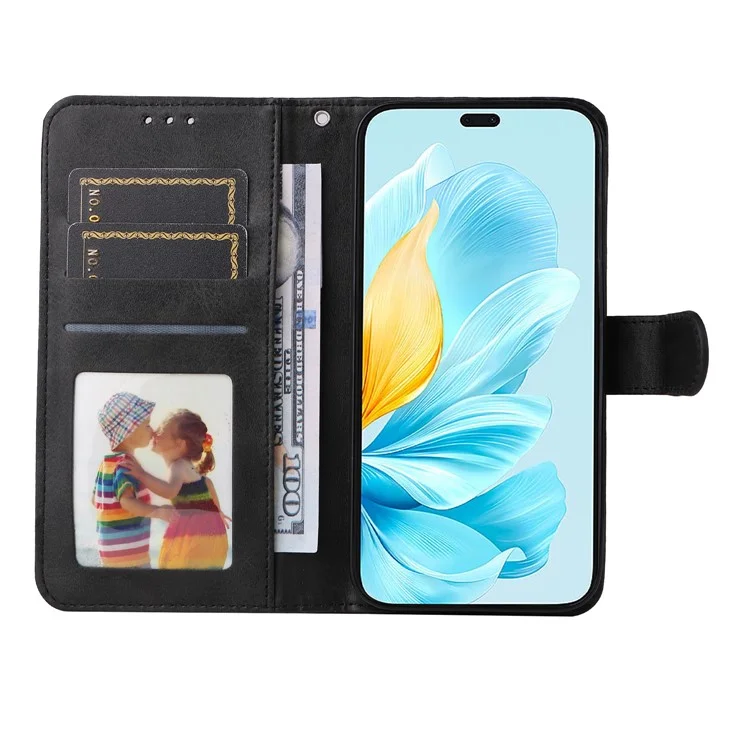 For Honor 200 Lite Case Calf Texture Leather Wallet Card Slots Magnetic Buckle Phone Cover - Schwarz