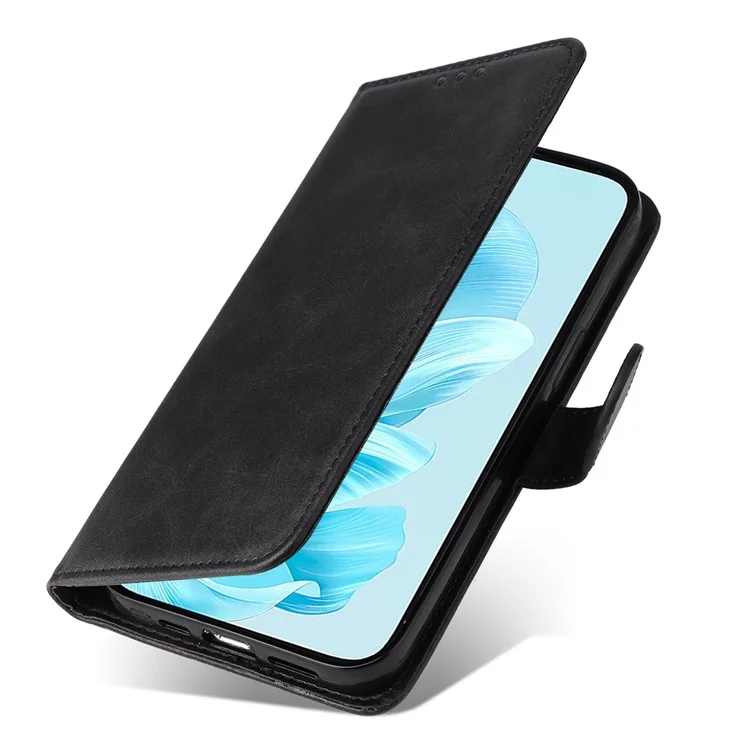 For Honor 200 Lite Case Calf Texture Leather Wallet Card Slots Magnetic Buckle Phone Cover - Schwarz