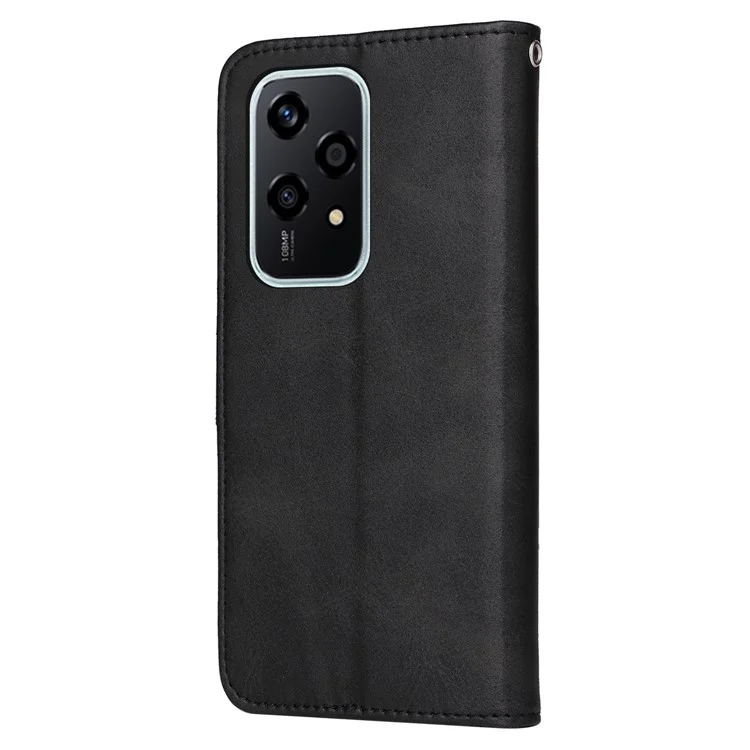 For Honor 200 Lite Case Calf Texture Leather Wallet Card Slots Magnetic Buckle Phone Cover - Schwarz